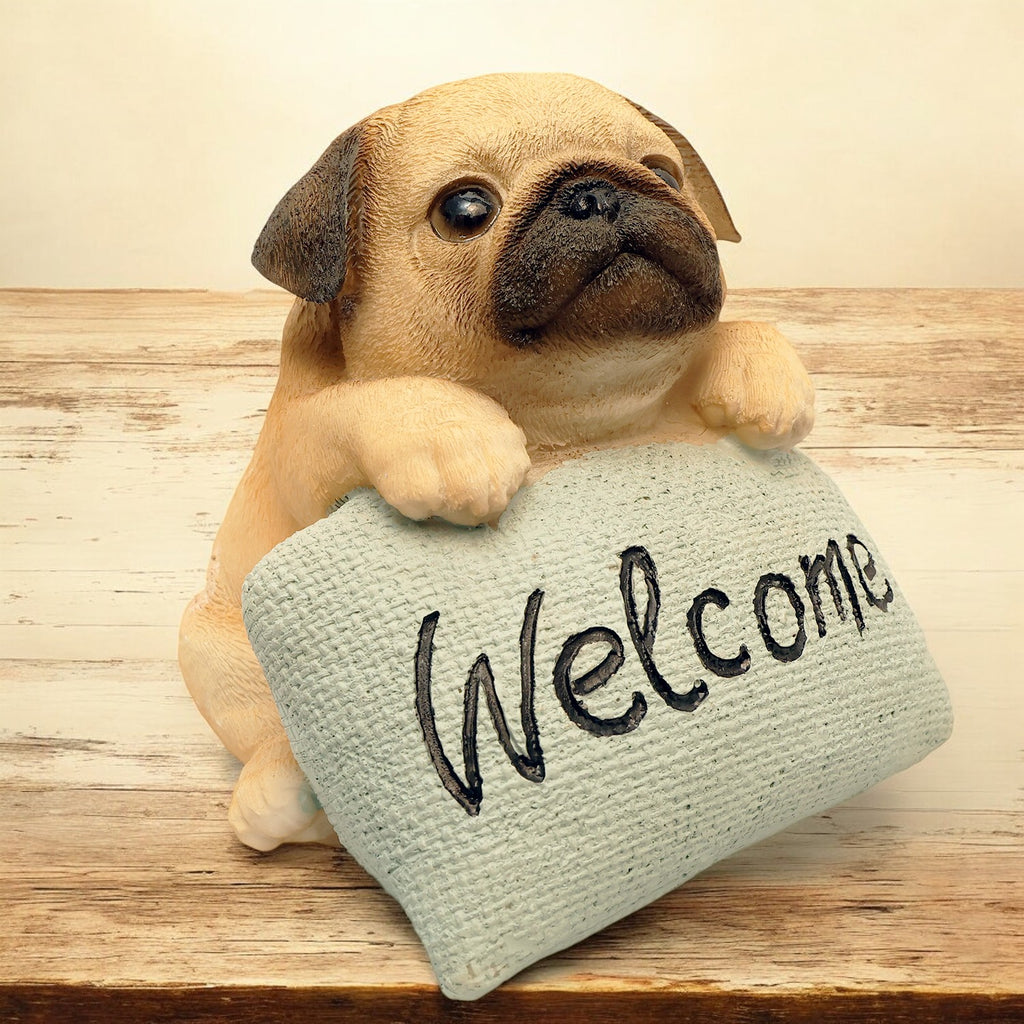 Welcome Sign Cute Pug Figurine