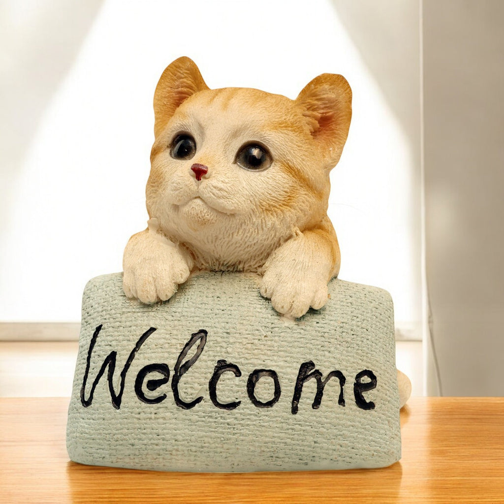 Welcome Sign Cute Cat Figurine