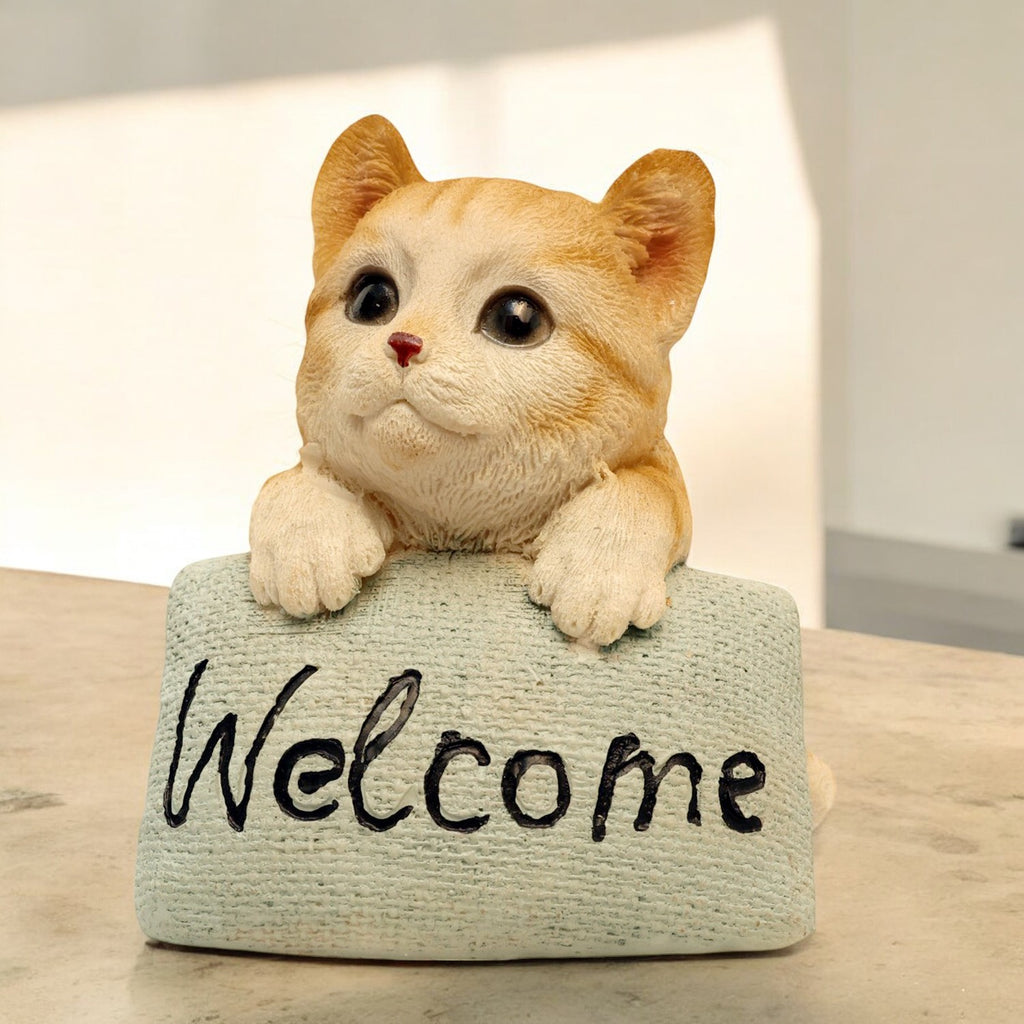 Welcome Sign Cute Cat Figurine