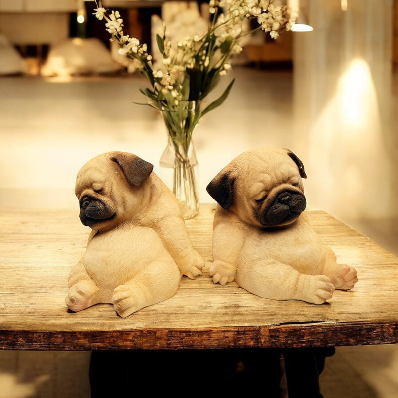 Sleeping Pug Figurine (Set of 2)