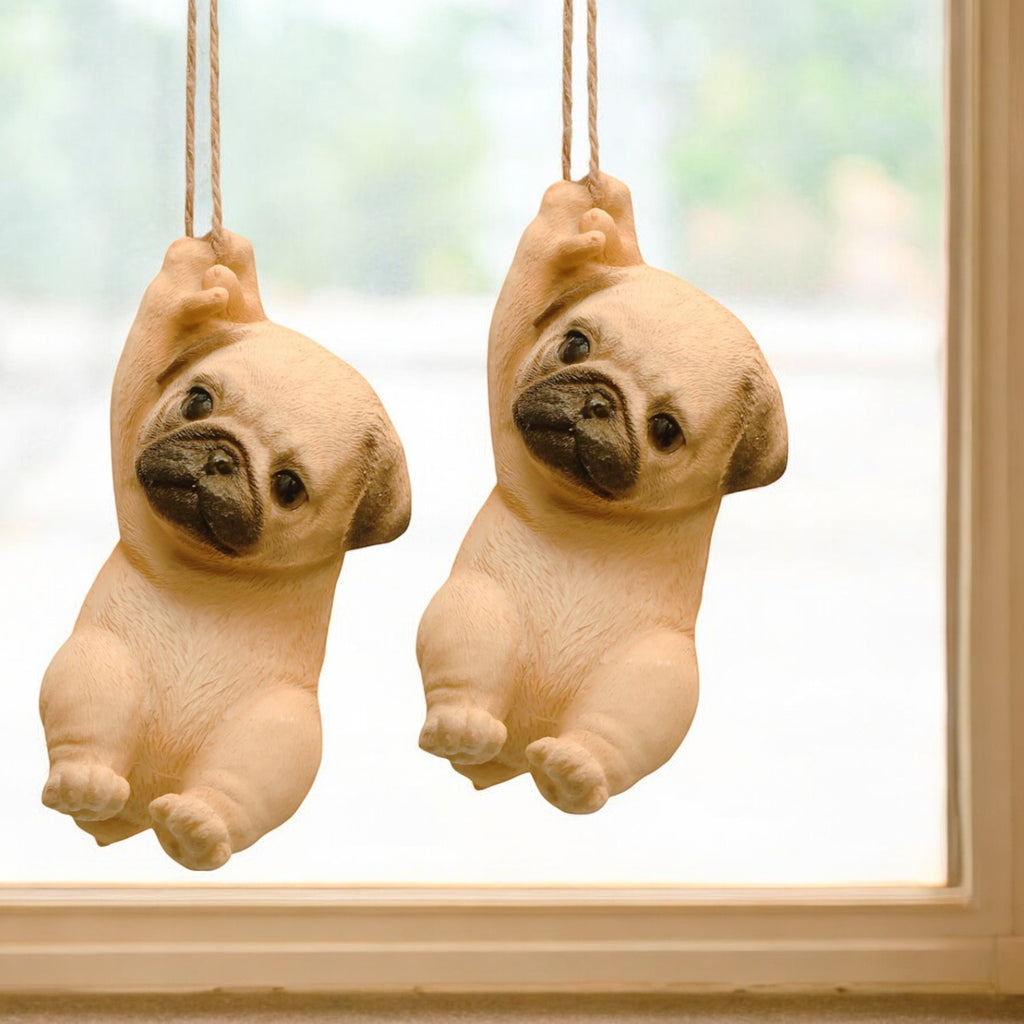 Rope Hanging Cute Pug Figurine (Set of 2)