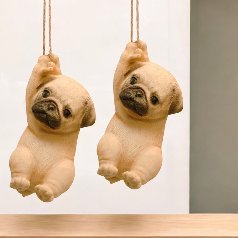 Rope Hanging Cute Pug Figurine (Set of 2)