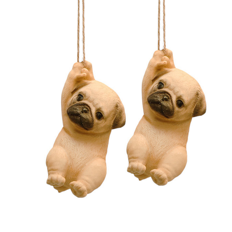 Rope Hanging Cute Pug Figurine (Set of 2)