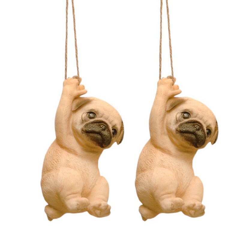 Rope Hanging Cute Pug Figurine (Set of 2)