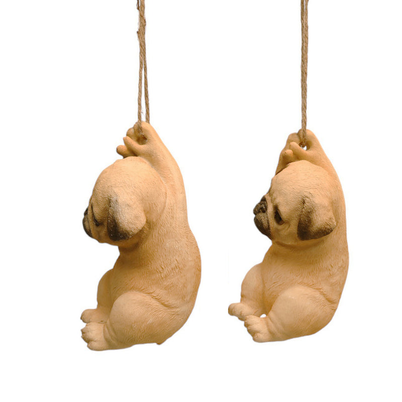 Rope Hanging Cute Pug Figurine (Set of 2)