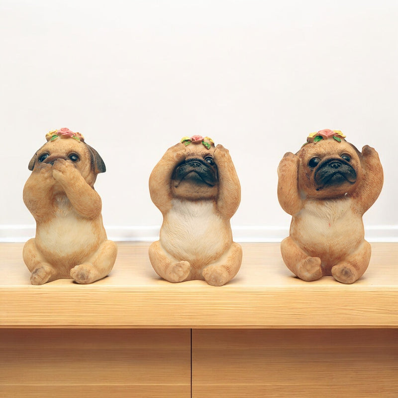 No Evil Baby Pug Figurine (Set of 3)