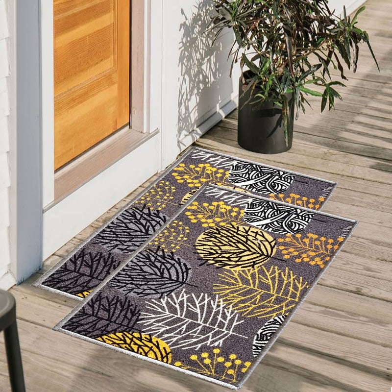 Floral Circle tree Anti-Slip Doormat -Grey Set of 2