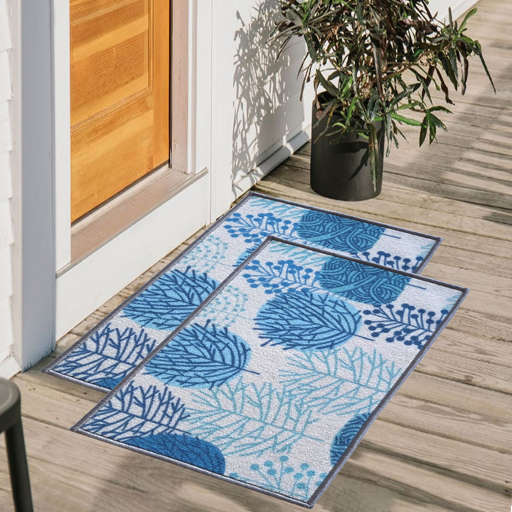 Floral Circle tree Anti-Slip Doormat - Blue Set of 2