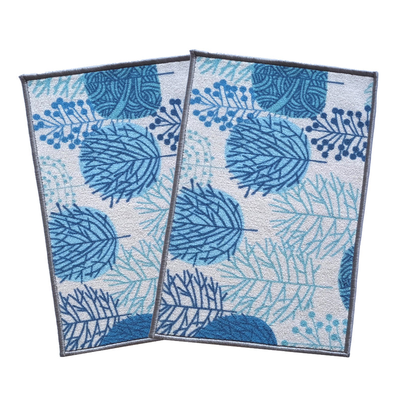 Floral Circle tree Anti-Slip Doormat - Blue Set of 2