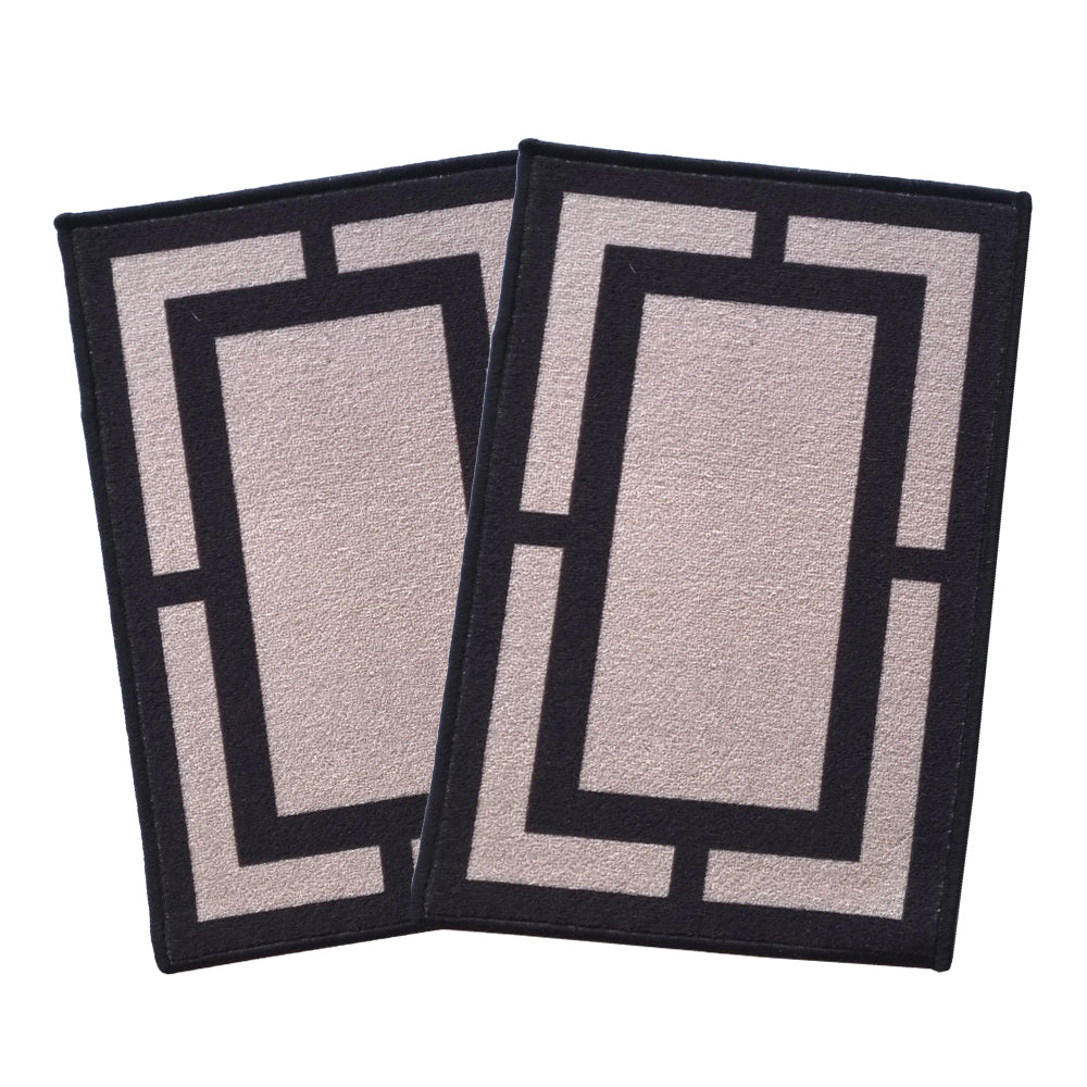 Geometric Rectangle border Anti-Slip Doormat- Beige Set of 2
