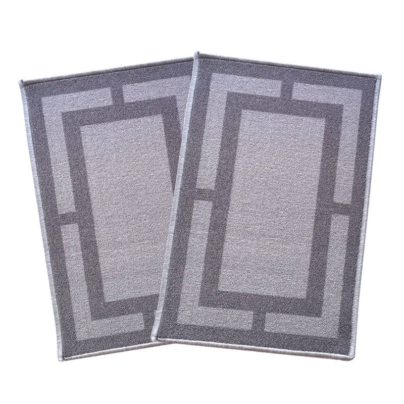 Geometric Rectangle border Anti-Slip Doormat -Grey Set of 2