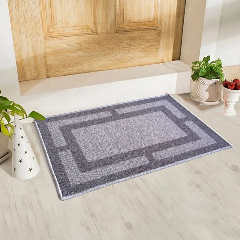 Geometric Rectangle border Anti-Slip Doormat -Grey Set of 2