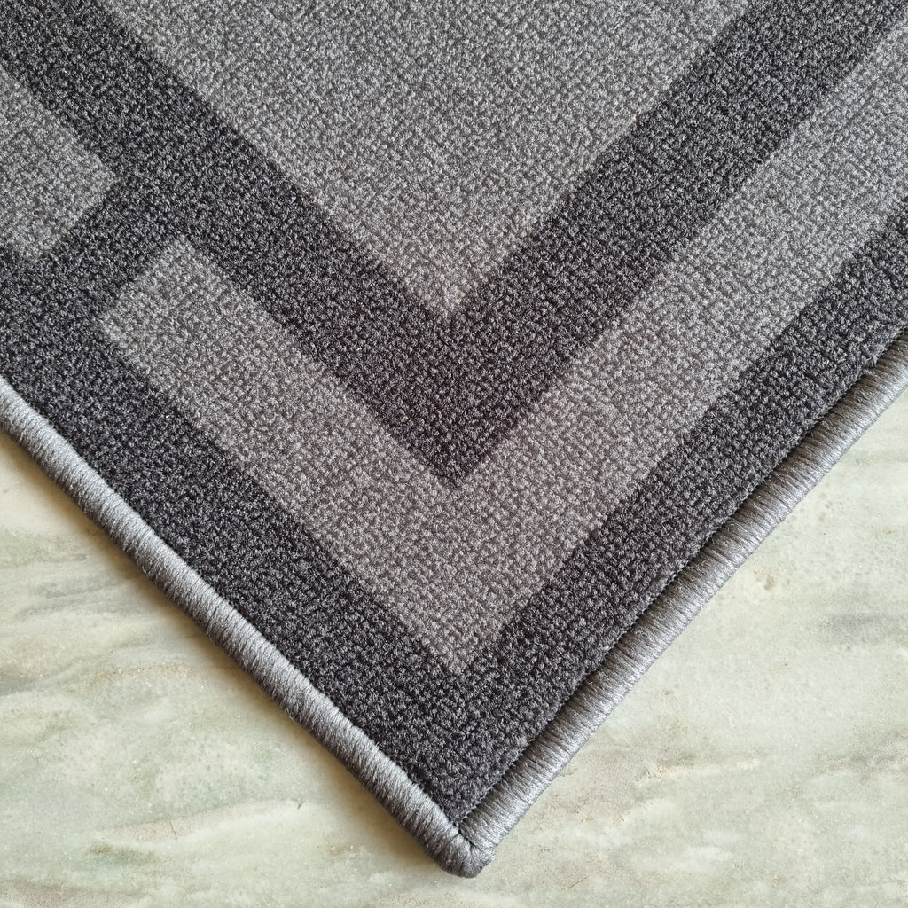 Geometric Rectangle border Anti-Slip Doormat -Grey Set of 2