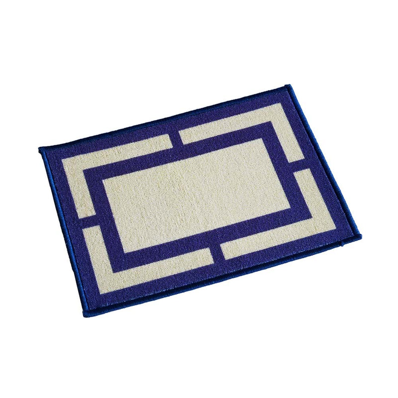 Geometric Rectangle border Anti-Slip Doormat- Blue Beige Set of 2