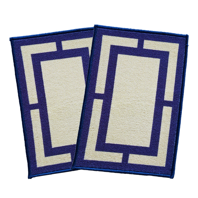 Geometric Rectangle border Anti-Slip Doormat- Blue Beige Set of 2