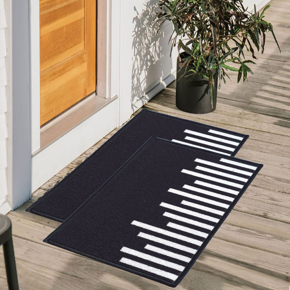 Geometric Piano lines Anti-Slip Doormat - Black Set of 2