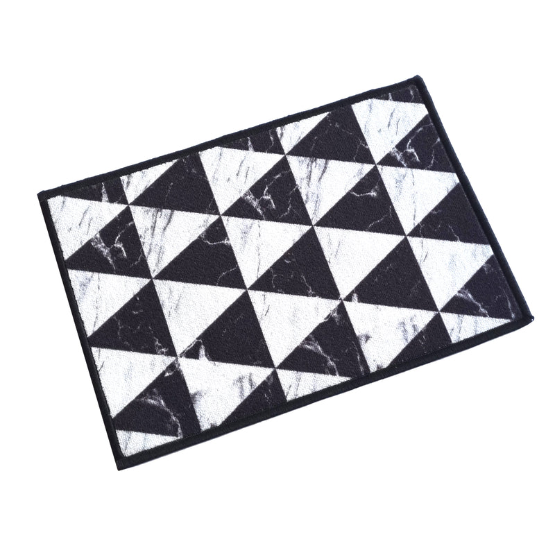 Geometric Marble triangles Anti-Slip Doormat - Black Set of 2