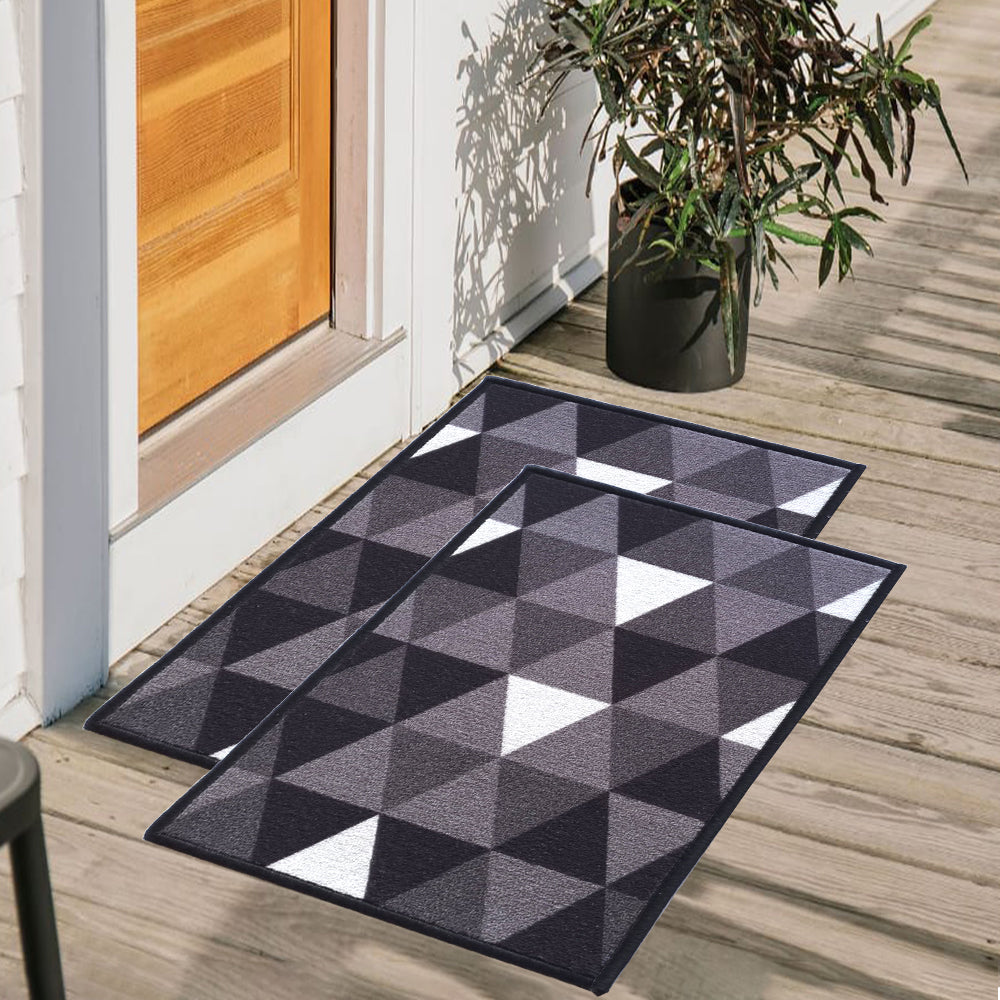 Geometric Modern Triangle Anti-Slip Doormat - Black Set of 2