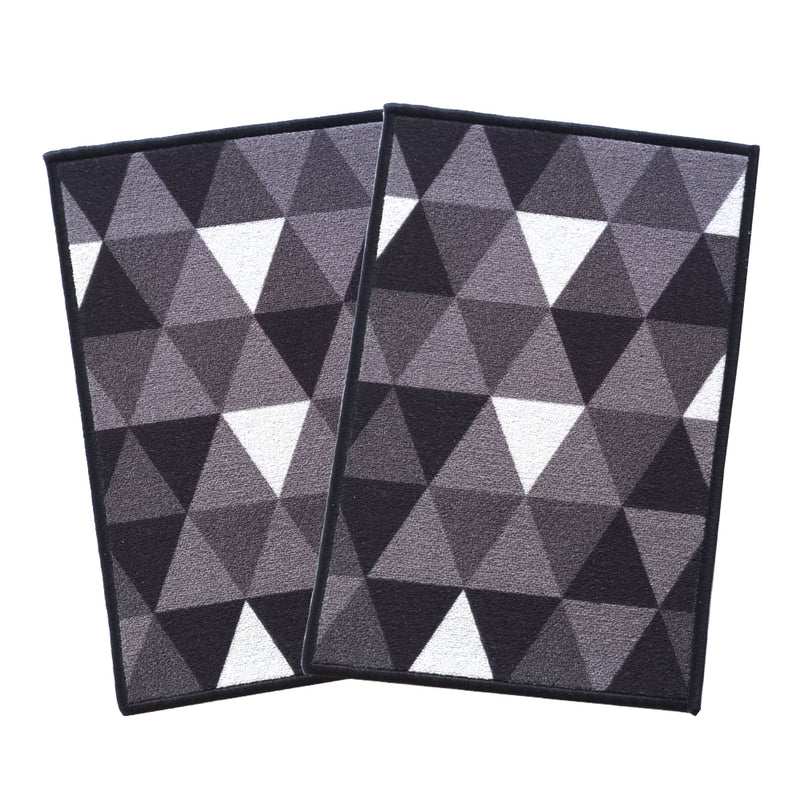 Geometric Modern Triangle Anti-Slip Doormat - Black Set of 2