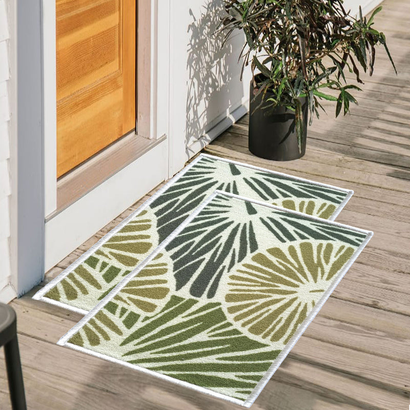 Floral Lotus leaf Anti-Slip Doormat -  Green Set of 2