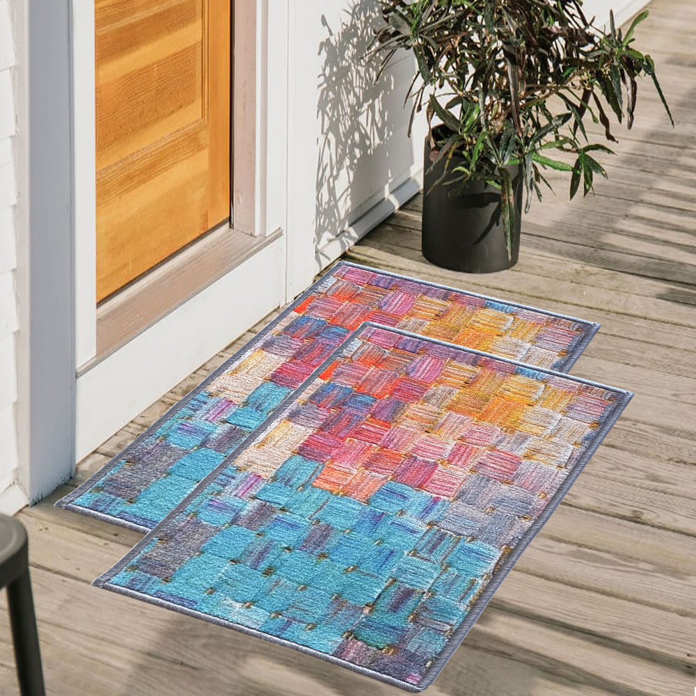 Abstract  Pastel oil squares Anti-Slip Doormat-Multicolour Set of 2