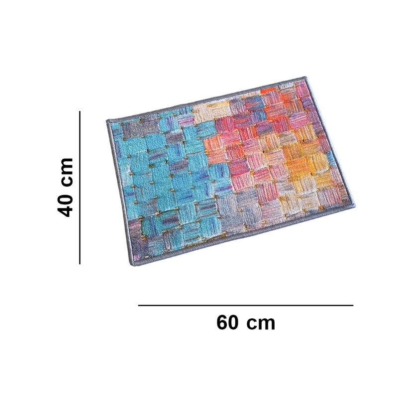 Abstract  Pastel oil squares Anti-Slip Doormat-Multicolour Set of 2