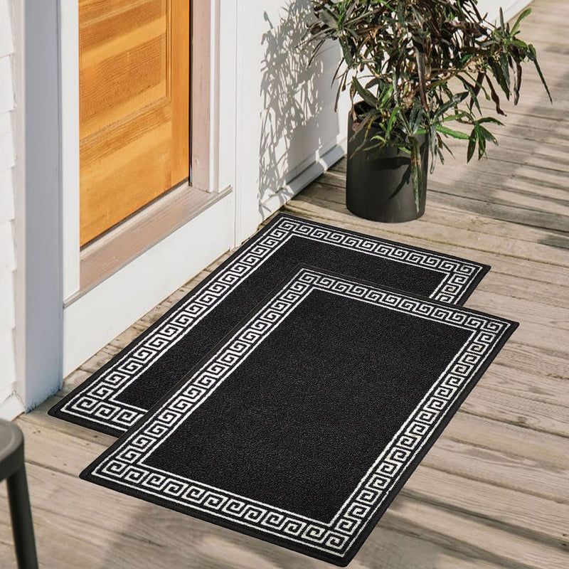 Greek Anti-Slip Multipurpose Floor Mat Set of 2 - Black Single Line