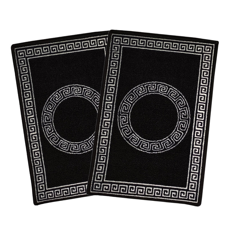 Greek Anti-Slip Multipurpose Floor Mat Set of 2 - Black Round Circle