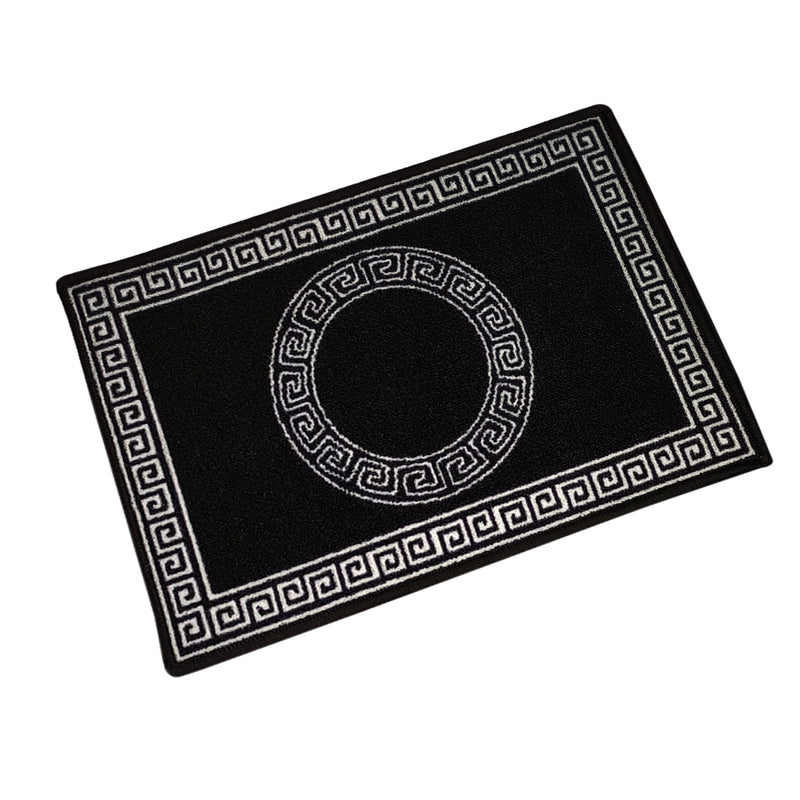 Greek Anti-Slip Multipurpose Floor Mat Set of 2 - Black Round Circle