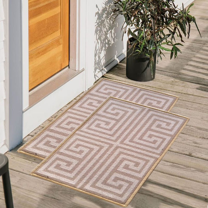 Greek Anti-Slip Multipurpose Floor Mat  Set of 2 - Beige Symmetric Key