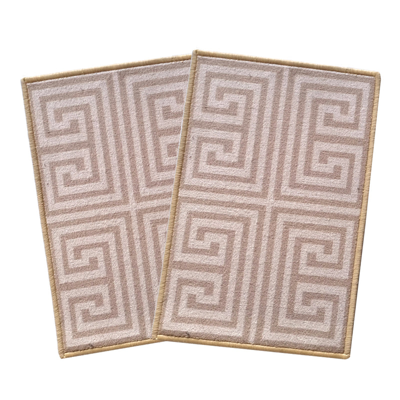 Greek Anti-Slip Multipurpose Floor Mat  Set of 2 - Beige Symmetric Key