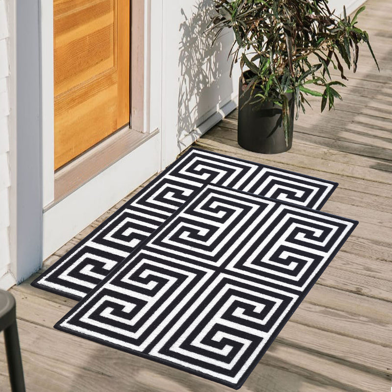 Greek Anti-Slip Multipurpose Floor Mat Set of 2 - Black Symmetric Key