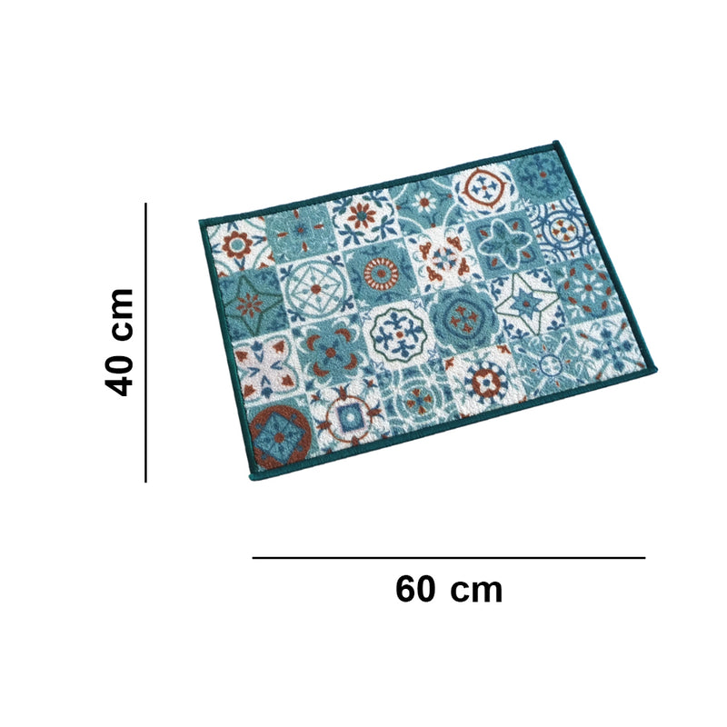 Tiles Anti-Slip Multipurpose Floor Mat Set of 2 - Turquoise Azulejo+D16s