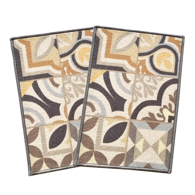 Tiles Anti-Slip Multipurpose Floor Mat Set of 2 - Beige Earth