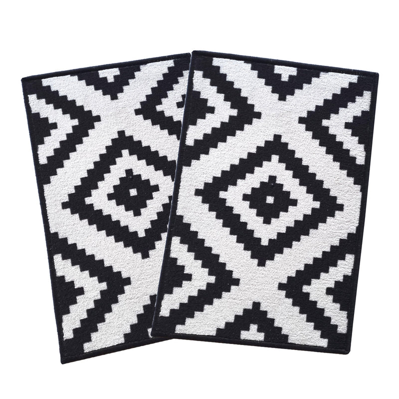 Pattern Anti-Slip Multipurpose Floor Mat Set of 2 - Black Jacquard