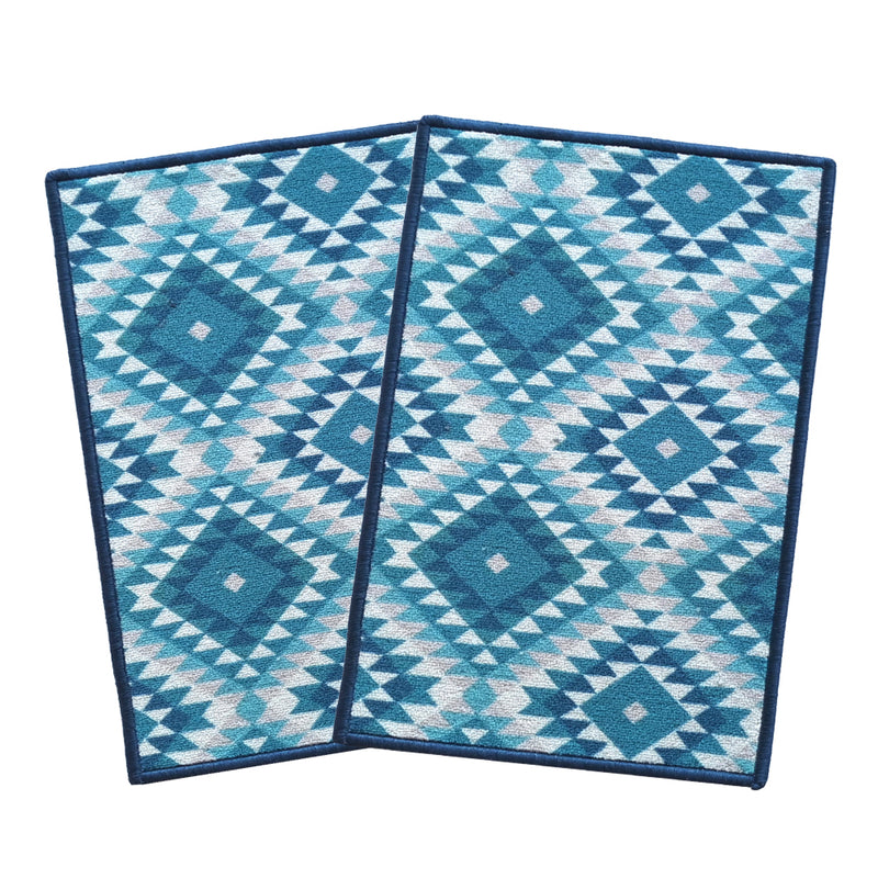 Pattern Anti-Slip Multipurpose Floor Mat Set of 2 - Blue Aztec Diamonds