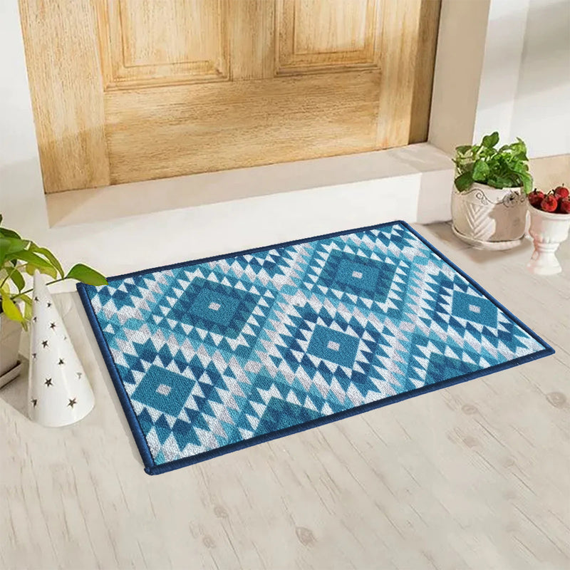 Pattern Anti-Slip Multipurpose Floor Mat Set of 2 - Blue Aztec Diamonds