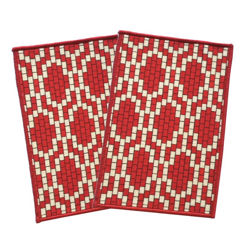 Pattern Anti-Slip Multipurpose Floor Mat Set of 2 - Red Brick Motif