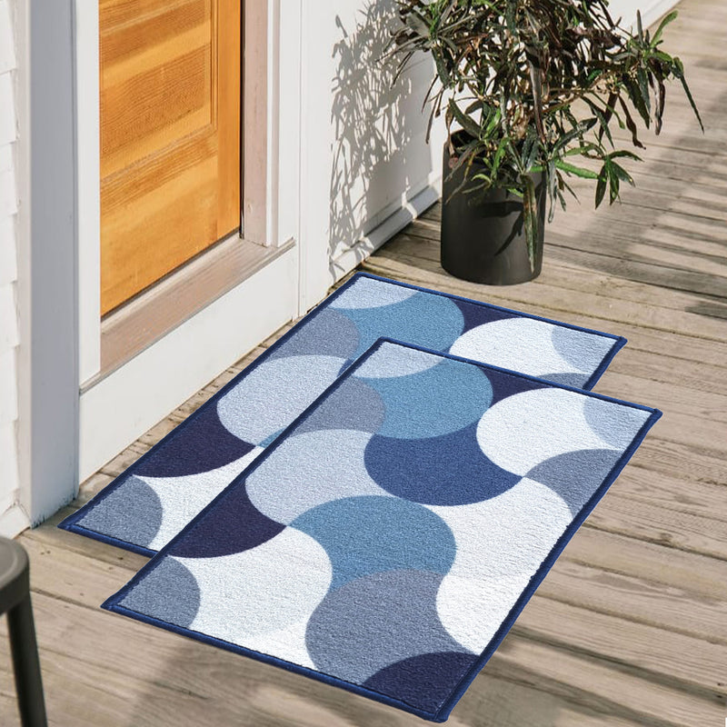 Pattern Anti-Slip Multipurpose Floor Mat Set of 2 - Blue Circular