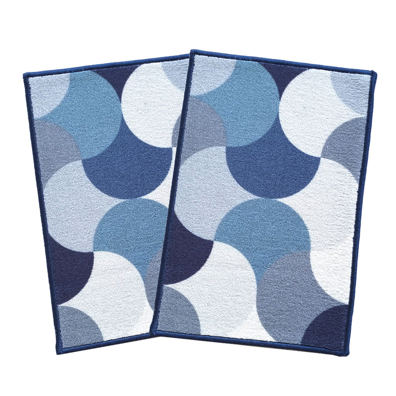 Pattern Anti-Slip Multipurpose Floor Mat Set of 2 - Blue Circular