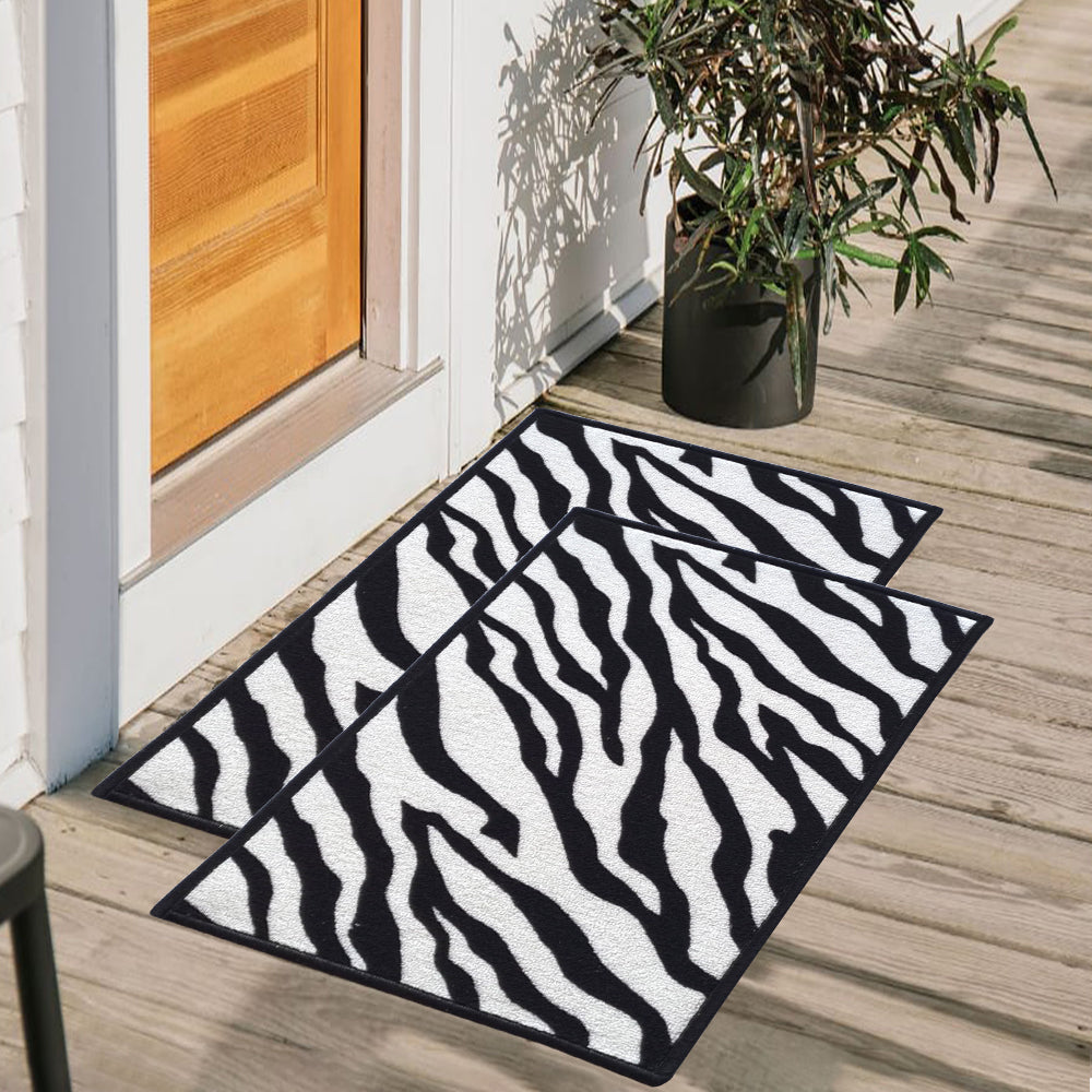 Animal Print Anti-Slip Multipurpose Floor Mat Set of 2 - Black Zebra