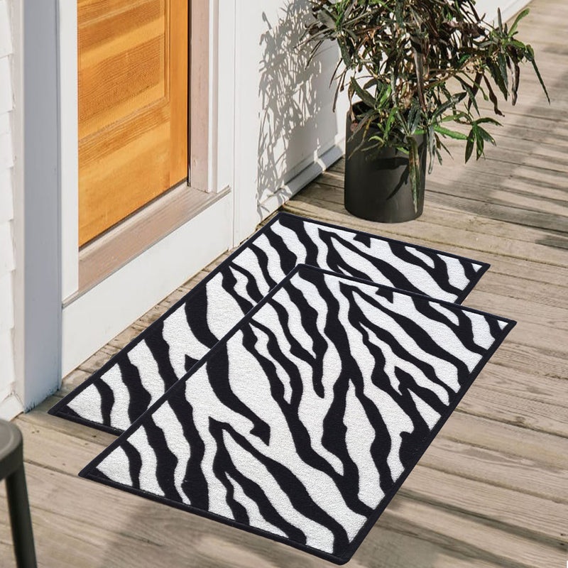 Animal Print Anti-Slip Multipurpose Floor Mat Set of 2 - Black Zebra