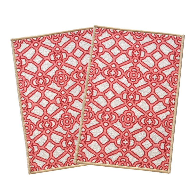 Trellis Anti-Slip Multipurpose Floor Mat Set of 2 - Red Interlace