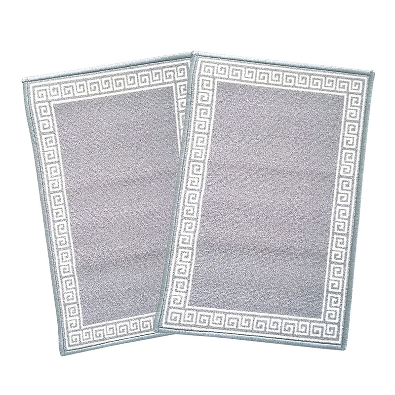 Greek Anti-Slip Multipurpose Floor Mat Set of 2 - Grey Single Line