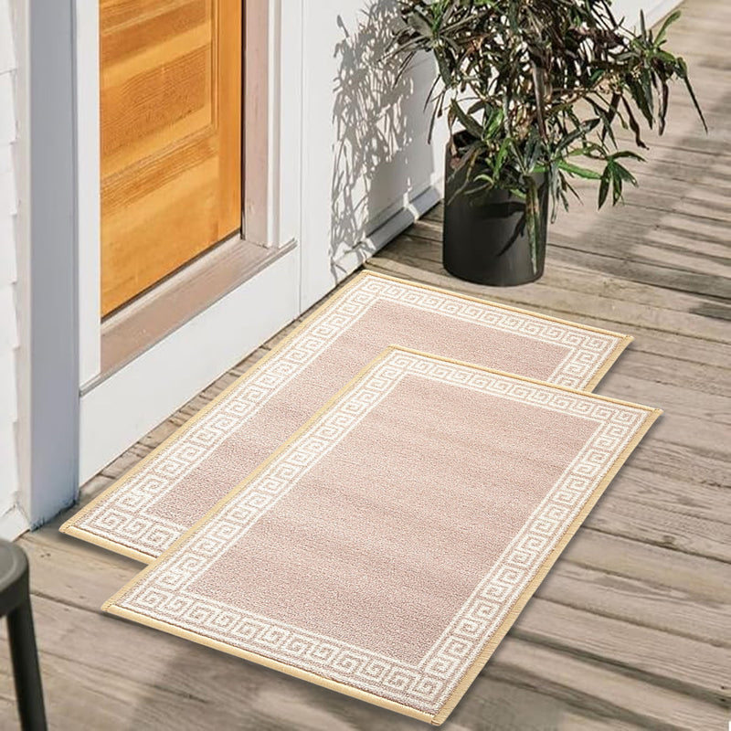 Greek Anti-Slip Multipurpose Floor Mat Set of 2 - Beige Single Line