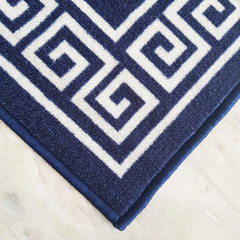 Greek Anti-Slip Multipurpose Floor Mat Set of 2 - Blue Single Line