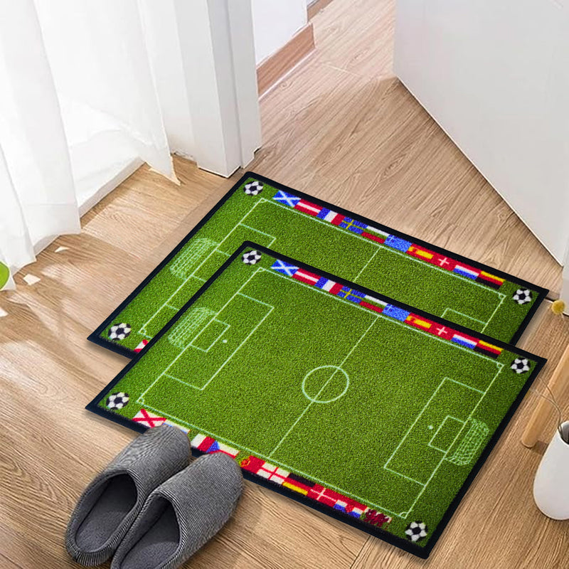 Sports Anti-Slip Kids Multipurpose Floor Mat Set of 2 - Green Football Field