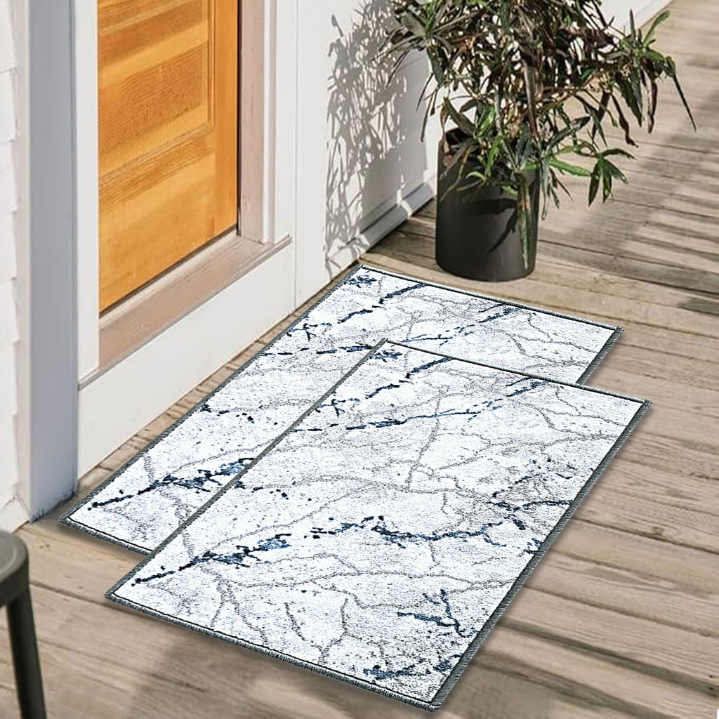 3D Anti-Slip Multipurpose Floor Mat Set of 2 - Grey Marble