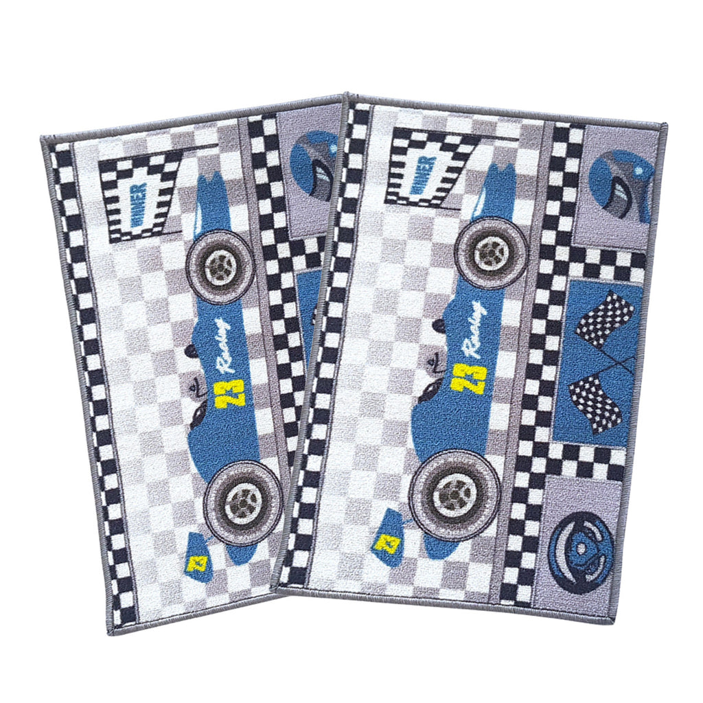 Racing Car Anti-Slip Kids Multipurpose Floor Mat Set of 2 - Blue