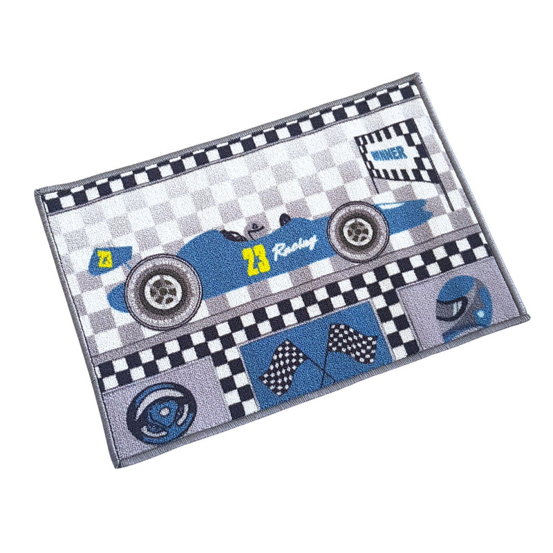 Racing Car Anti-Slip Kids Multipurpose Floor Mat Set of 2 - Blue